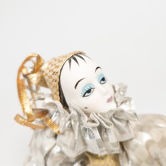 Victoria Impex Jester Harlequin Porcelain Face Hand Legs Doll White Checker - Picture 5 of 7